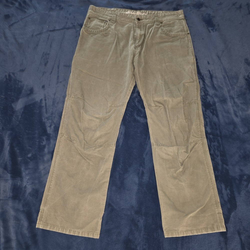 Vintage Eddie Bauer Mens 38x32 Gray Duck Canvas Work Wear Carpenter Cargo Pants